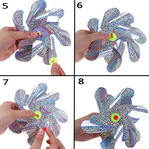 LOCOLO 10 Pieces Bird Repellent Pinwheels Holographic Mylar Pin Wheel Spinners for Farm Garden Field, Keeping Birds Away - Thumbnail 4