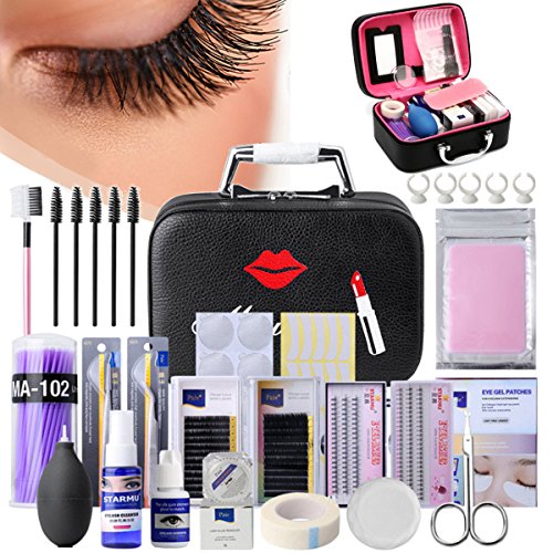 Luckyfine Pro 22pcs Eyelash Extension Kits False Lashes Tool Curl Glue With Cosmetic Case For Makeup Practice Eye Lashes Graft, Lash Starter Kit, Eyelashes Extension Practice Set