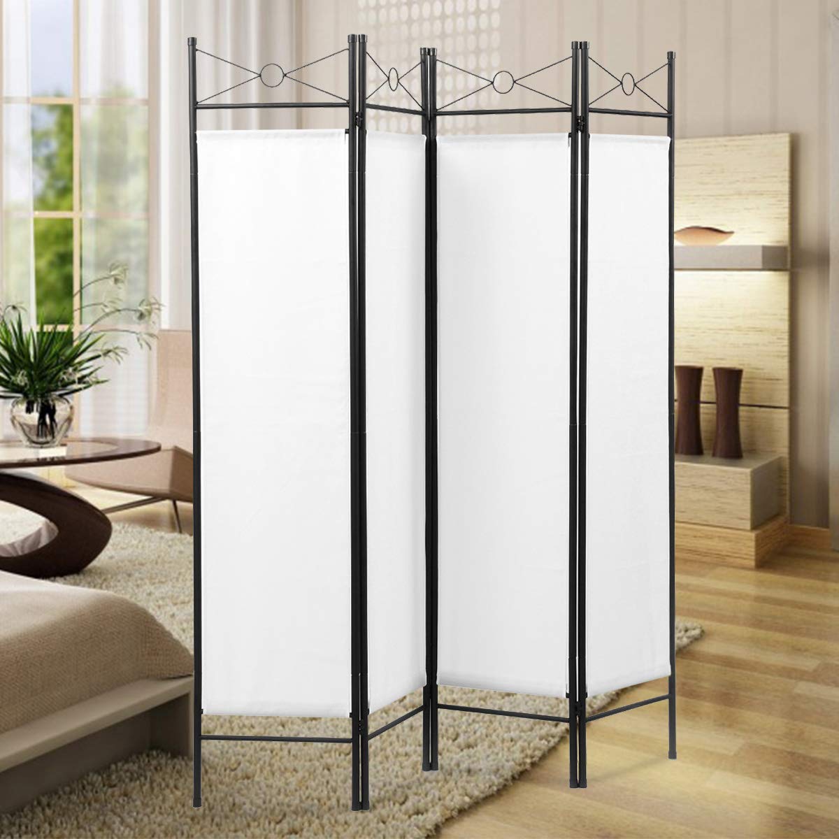 Sandinrayli 4-Panel Steel Room Divider Screen Fabric Folding Partition Home Office Privacy Screen, White: Industrial & Scientific