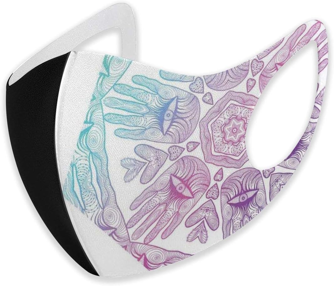 Comfortable Windproof mask,Evil Eye Themed Boho Ombre Color Pattern Hamsa Hands Asian Cosmos Mystical Mandala Unisex mask with adjustable earhook