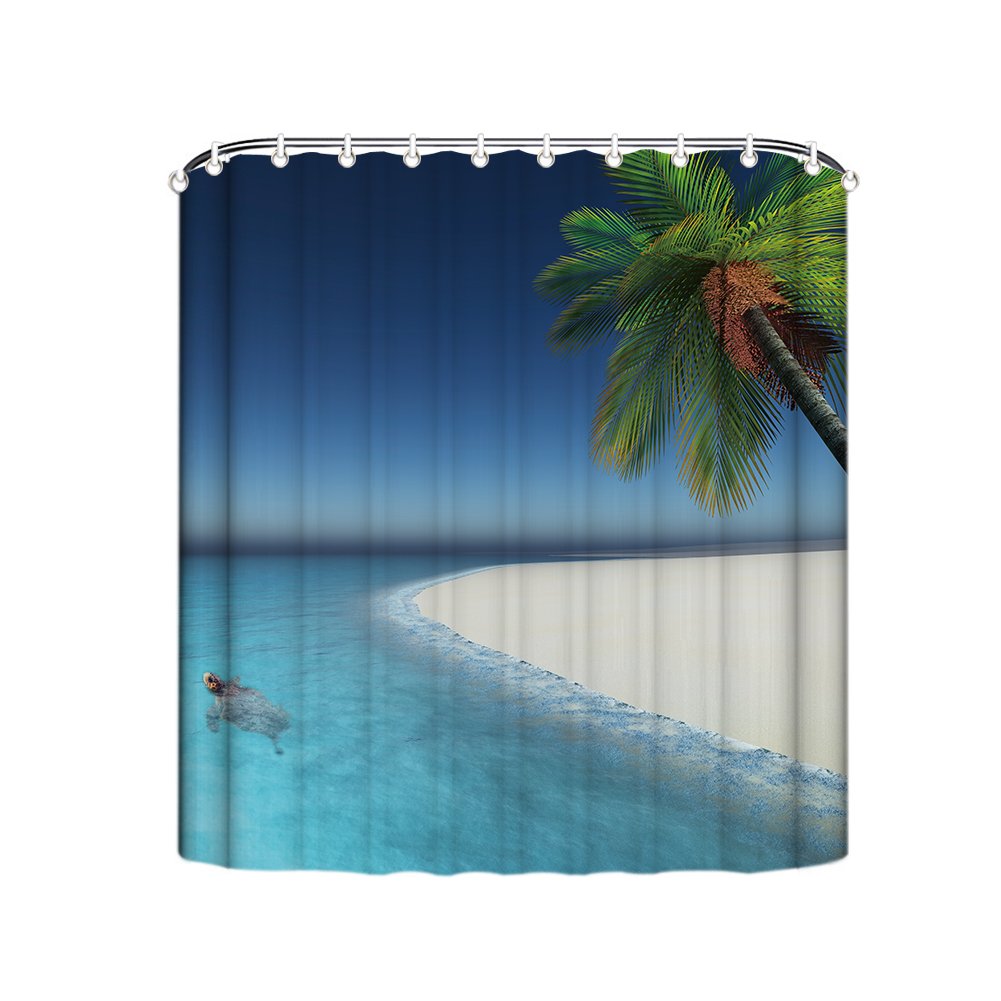Beach Ocean Polyester Shower Curtain Liner with Hooks for Bathroom,Waterproof & Mildew Resistant- 72x72 Inch