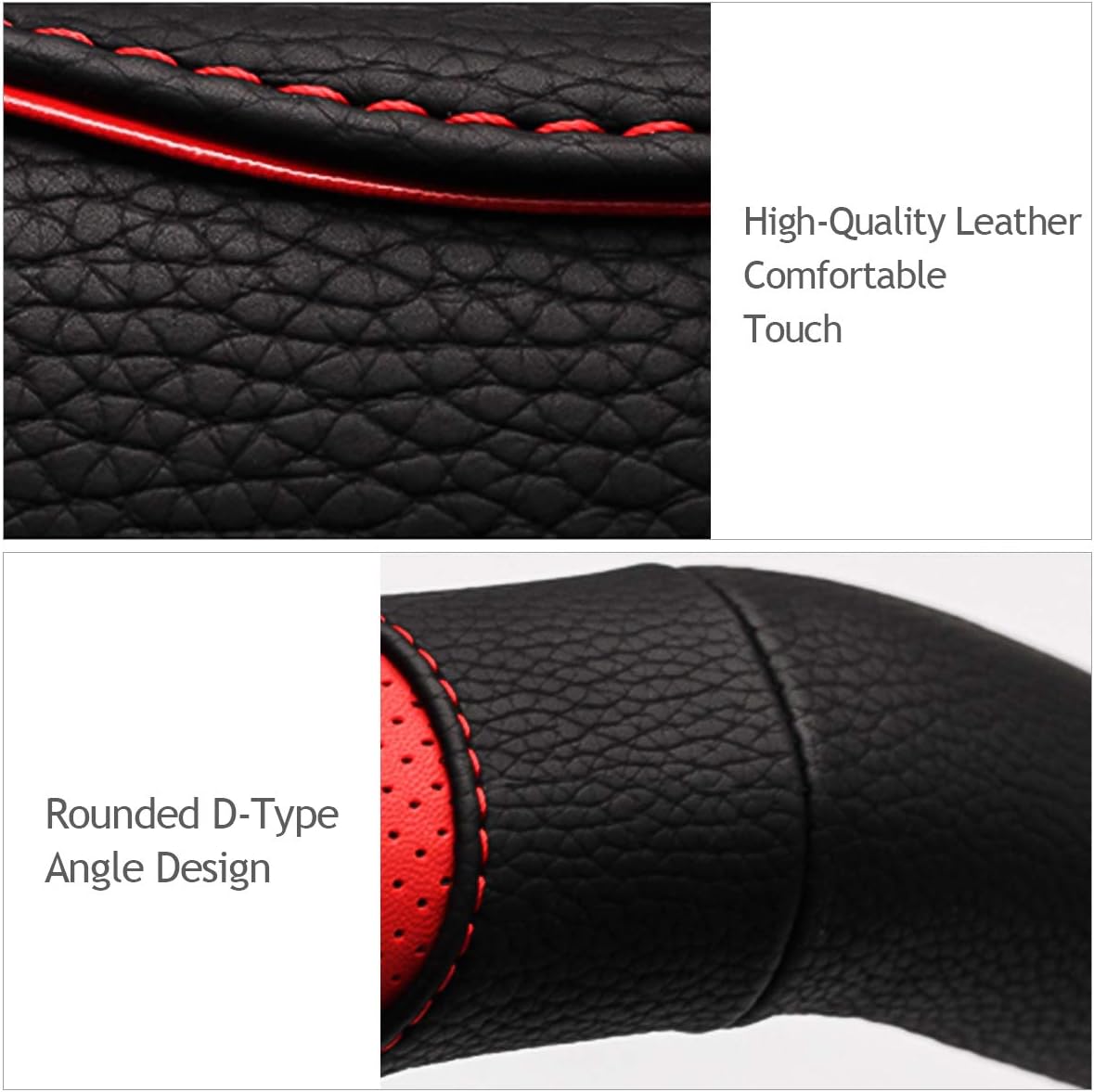 Ergocar Sport D-shape Car Steering Wheel Cover Non-slip Car Steering Wheel Protector Microfiber PU Leather Universal For Diameter 38cm(15") (Black) - Image 4