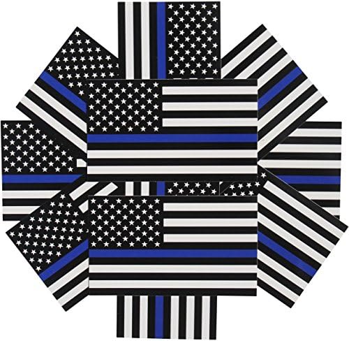 Thin Blue Line Flag Decals - 3x5 in. Black White and Blue American Flag Stickers for Cars and Trucks - in Support of Police and Law Enforcement Officers (10-Pack)