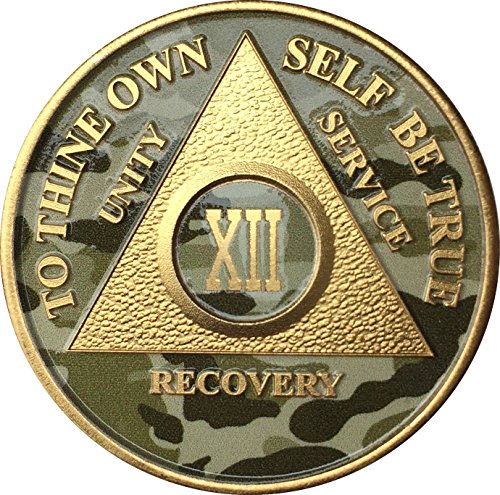12 Year AA Medallion Camo Gold Plated Anniversary Chip Camouflage Color