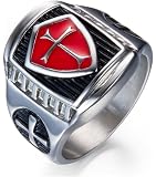 Grhose Men's Stainless Steel Ring Knight ring Templar Ring biker Crusader Cross masonic Red Size 7