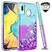 LeYi Compatible with Samsung Galaxy A20 Case, Galaxy A30 Case with 2PCS Tempered Glass Screen Protector for Girls Women, Glitter Clear Phone Case for Samsung A30/ A20 Teal/Purple
