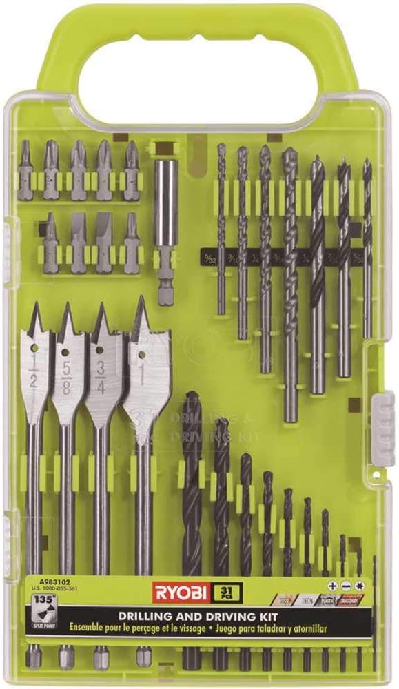 Ryobi A983102 31-Piece Black Oxide Drilling and Driving Bit Kit for Wood Metal, Plastic, and Masonry, Lime Green