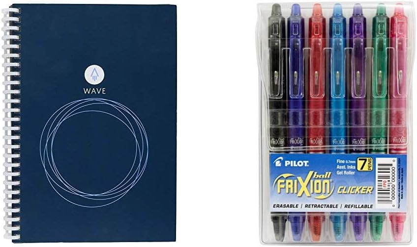 Rocketbook Wave Smart Notebook - Executive & Pilot FriXion Clicker Retractable Erasable Gel Pens Fine Point Assorted Color Inks 7-pk; Make Mistakes Disappear