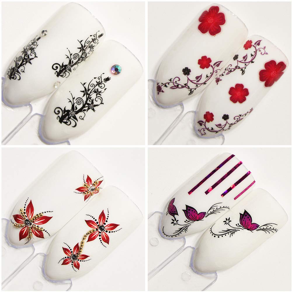 Nail Water Decals Nail Art Stickers for Women Nail Decorations Black Lace Slide Tattoo Papers - Butterfly, Flower, Cat, Long Vine - Toenail Accessories - 40 Sheets Assorted Designs - DIY Styling: Beauty