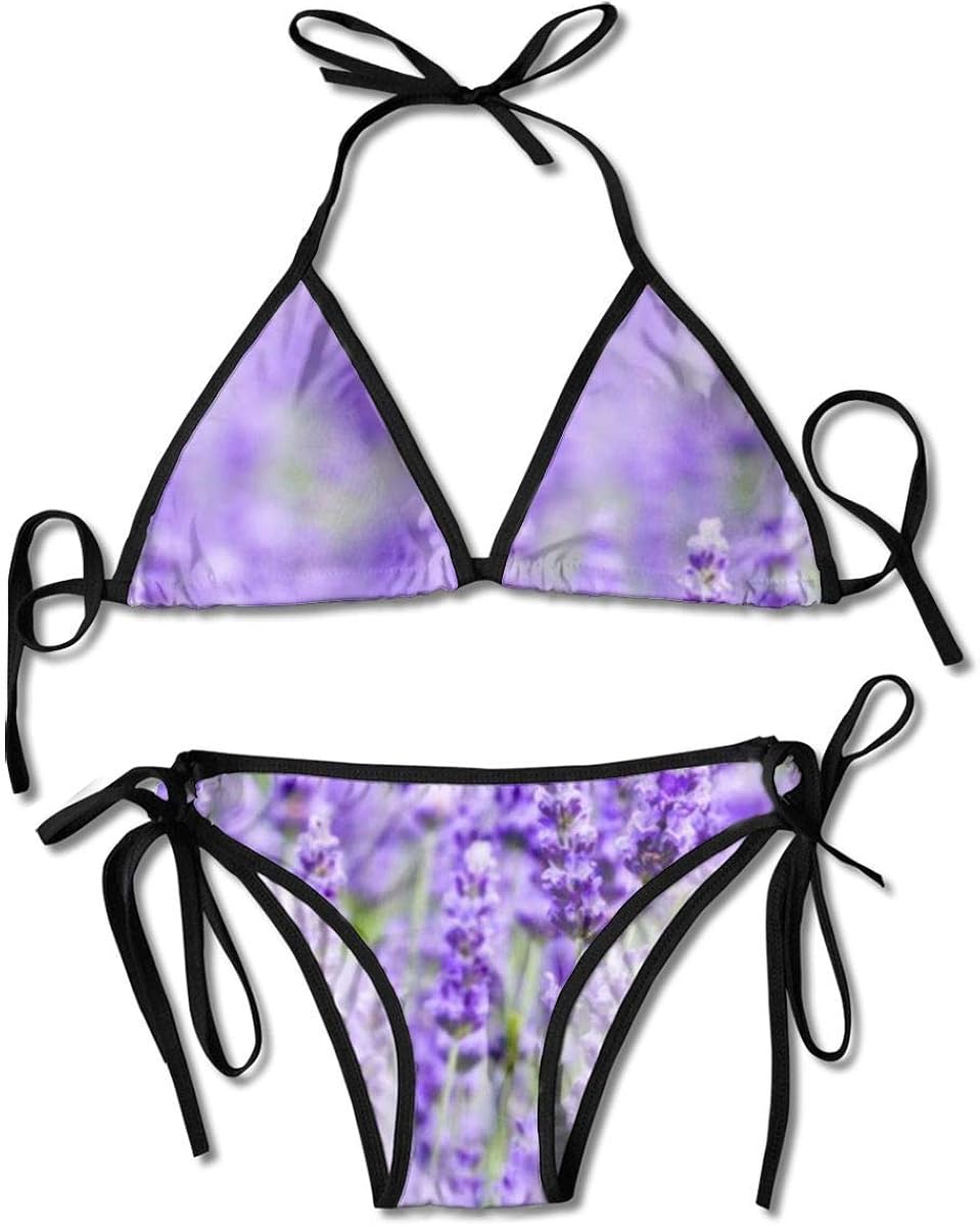 Purple Lavender Printed Womens Bikini Sets,Triangle Swimwear Beach
