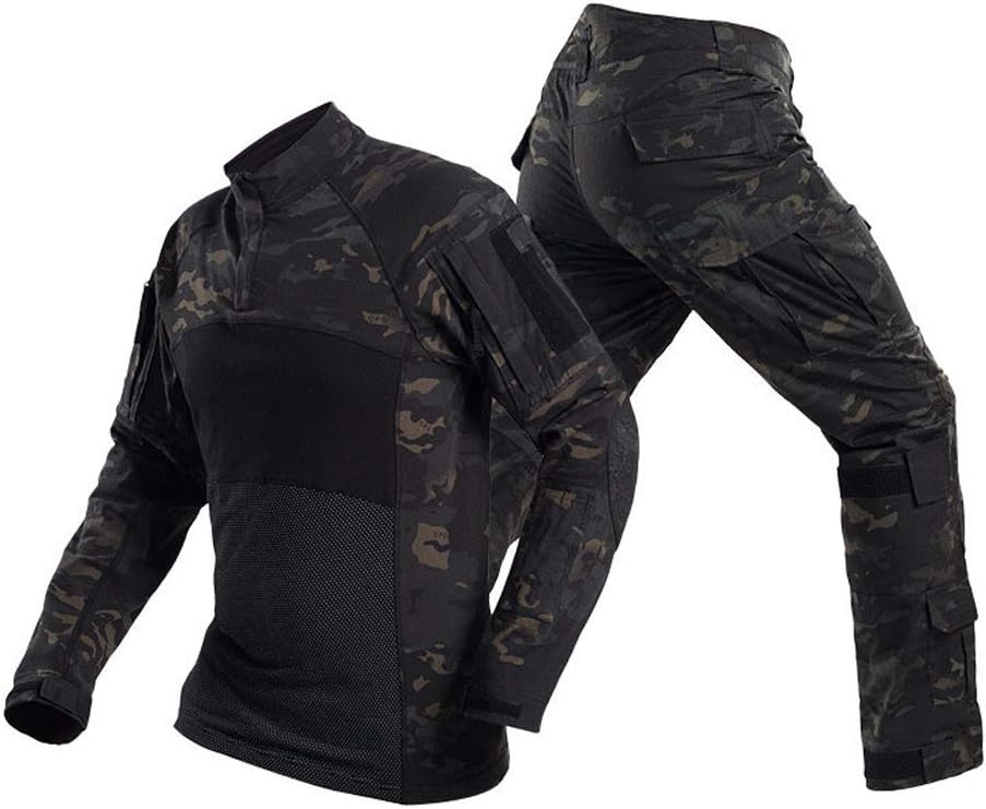 Men's Tactical Suit Combat Shirt and Pants Set Long Sleeve Ripstop Multicam Airsoft Clothing Woodland BDU Hunting Military Uniform