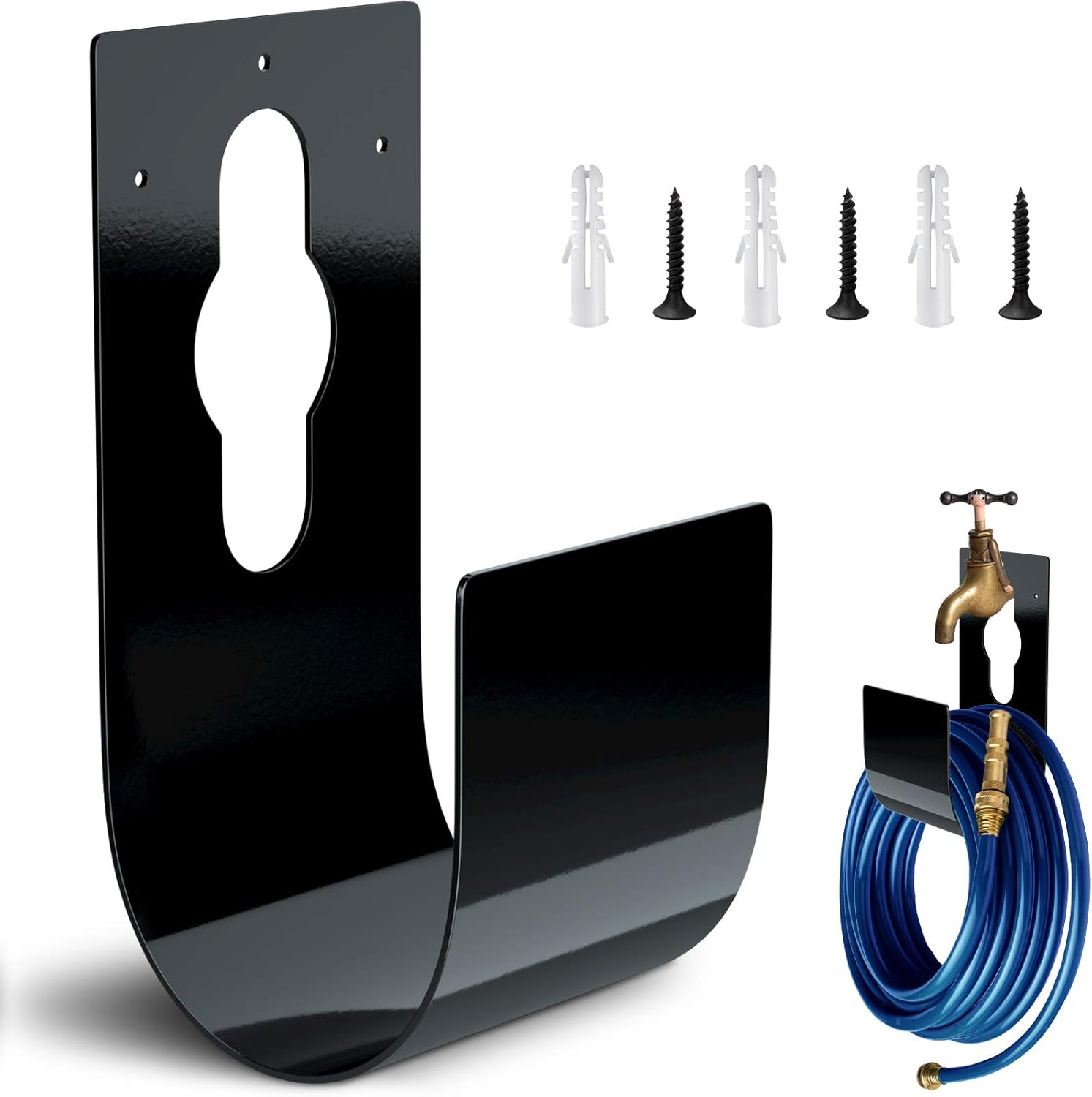 Garden Hose Holder, Upgrade Metal Garden Hose Holder Heavy Duty Water Hose Holder, Large Garden Hose Hanger Fit to 25FT, 50FT, 75FT, 100FT, Wall Mount Hose Holders for Outside