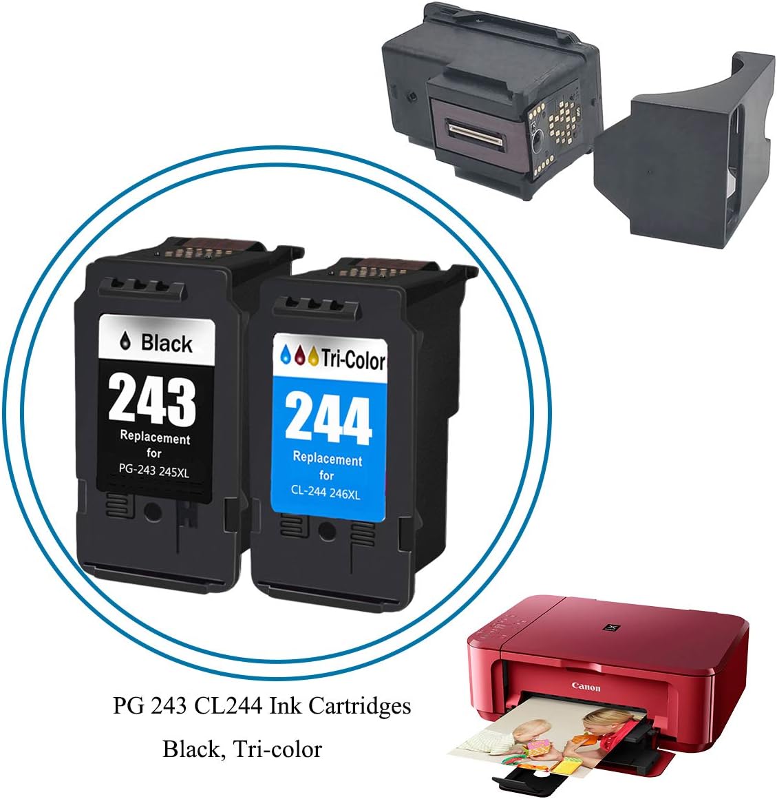 HOTCOLOR 243-244 Printer Ink Cartridge Replacement for Canon Ink 243 and 244 PG 243 CL244 for Canon PIXMA TR4520 MX492 MG3020 MG2520 (1Black/1Tri-Color, 2Pack): Electronics