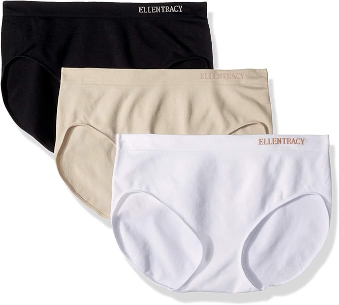 ELLEN TRACY Women's Hipster Seamless Logo Pantis, 3 Pack at Amazon