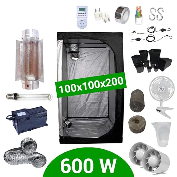 Growbox Komplettset 600 Watt HPS Cooltube Protube 100x100x200 - Vorschaltgerät Agrolite 2