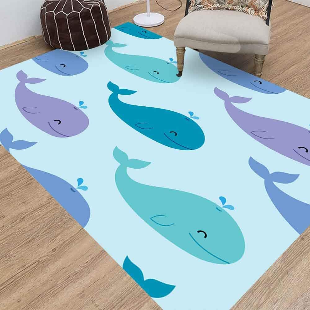 Doocilsh Marine Whale Area Rugs, 3X5 Pattern with Cute Blue