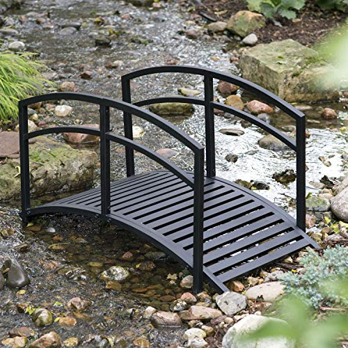 StarSun Depot Contemporary Outdoor 4-Ft Metal Garden Bridge in Black Steel with Side Rails - Thumbnail 3