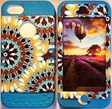 Cellphone Trendz (TM) Hybrid Rocker High Impact Bumper Case Psychedelic Tie-Dye Aztec Tribal /Blue Silicone for Apple iphone 5