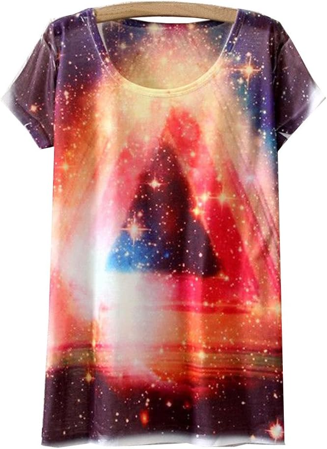 KaiTingu Women's Short Sleeve Galaxy Stars Graphic Print Vintage T Shirt