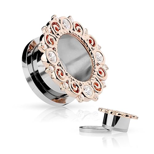 Flesh Tunnel Plug Edelstahl Tribal Zirkonia Kristalle Ohr Piercing Ohrstecker Screw Fit