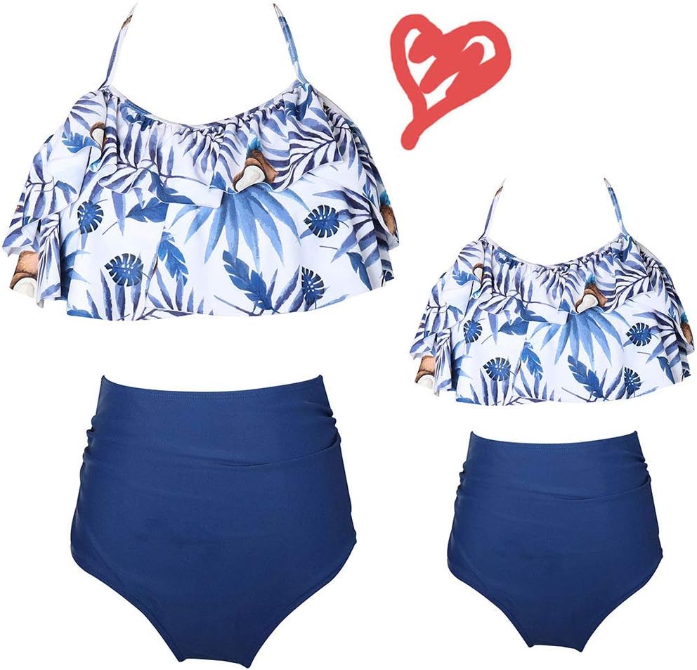 2Pcs Mommy and Me Matching Family Swimsuit Ruffle Women Swimwear Kids Children Toddler Bikini Bathing Suit Beachwear Sets