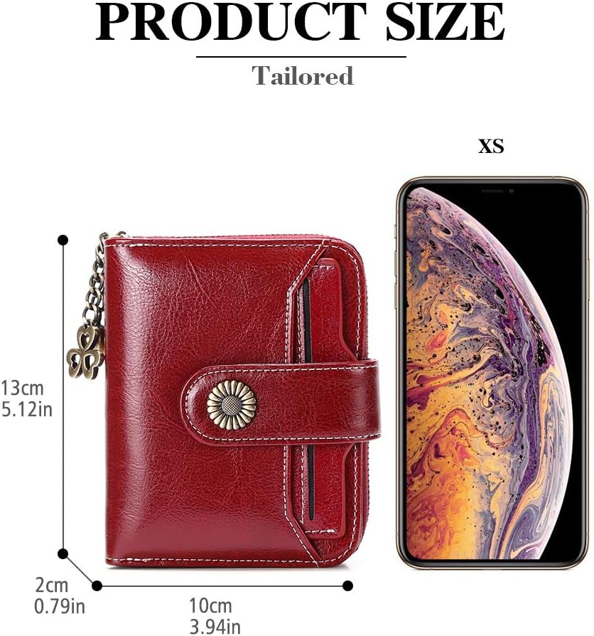 SENDEFN Purses for Women Genuine Leather Small Bifold Compact Womens Wallet with RFID Protection Wine Red - Image 4