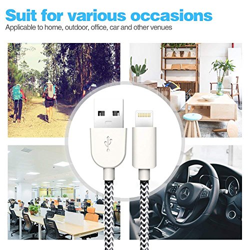 image for TNSO Phone Cable 5 Pack [3/3/6/6/10FT] Extra Long Nylon Braided USB Ch