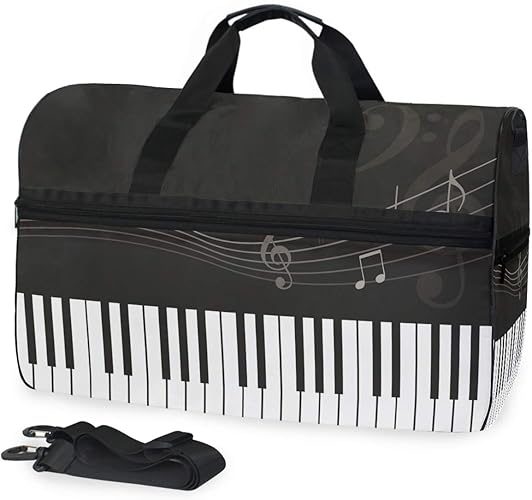 Amazon Co Jp ブラックホワイトピアノミュージックスポーツスイムジムバッグシューズコンパートメントウィークエンダーダッフルトラベルバッグハンドバッグレディースガールズメンズ シューズ バッグ