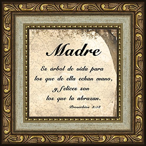 Spanish, Español, Mother, Mom, Madre,(GF SP) Mother’s Day and Birthday Gift, Inspirational Bible Verses, Special Occasions, Framed (GF) Plaque with Scripture, Proverbs 3:18 (Antique Gold)