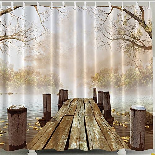 Shower Curtain in Bath with Hooks, Mildew Resistant Fabric Waterproof Antibacterial Shower Curtain by Yeipis, Brown Beige Khaki Yellow (72''X72'')