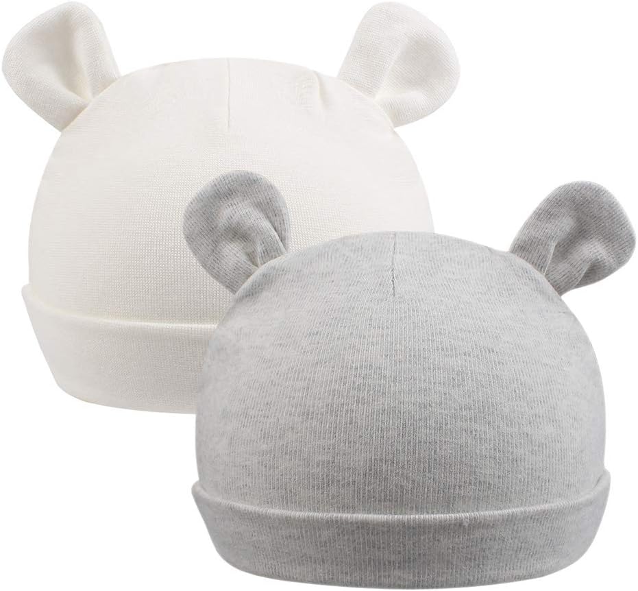 Baby Boy Beanie Newborn Girl Hospital Hat 0-4M Toddler Nursery Cap Rabbit,Bear Ears,100% Cotton,Double Fabric