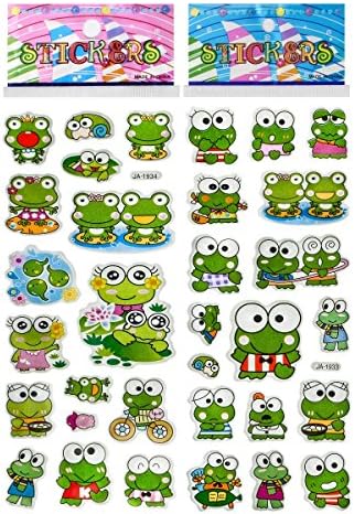 6 Sheets Puffy Dimensional Scrapbooking Party Favor Stickers + 18 FREE Scratch and Sniff Stickers - FROG