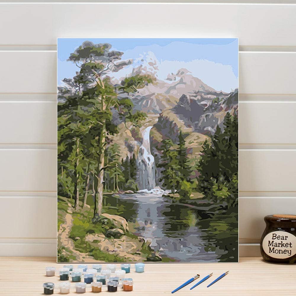 YJJPP Landscape Canvas Painting By Numbers Waterfall Stream Acrylic Paint Number Walls Pictures For Bedroom Decoration Adults 40x50cm Framed