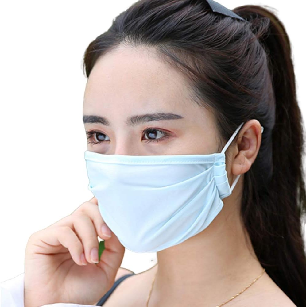 CONSTR Summer Breathable Sunblock Anti Dust Haze Ice Silk Protective Face Mouth Respirator,Windproof,Dust Proof Protection Face Mouth Respirator Sky Blue