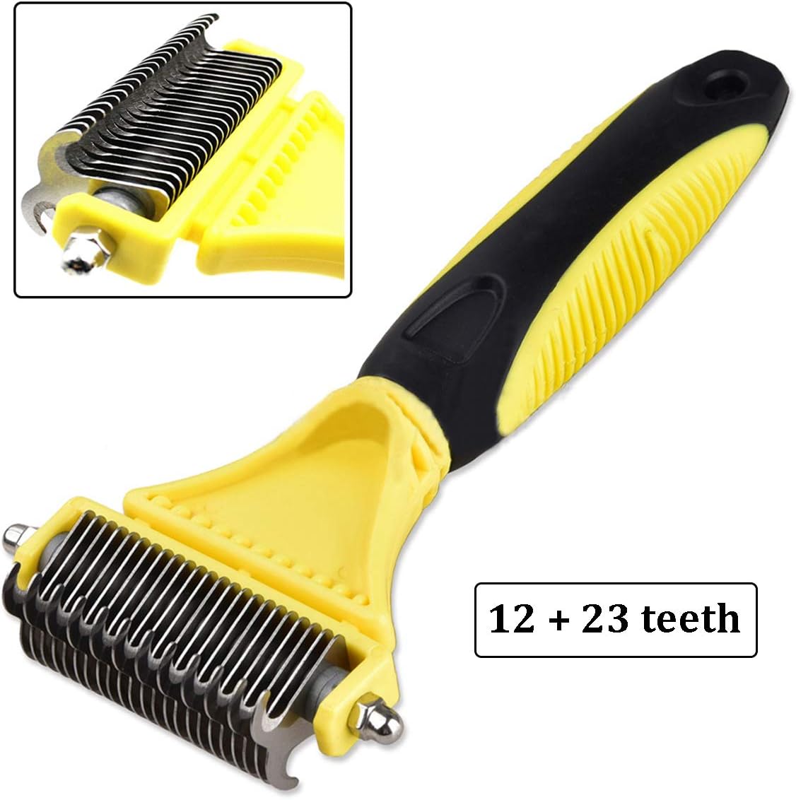 XUYAO Pet Dematting Comb, Dematting Tool for Dogs & Cats to Remove Mats & Tangles, 2 Sided Dog Cat Brush Comb for Shedding Grooming, No Pulling Hair Comfortable Undercoat Rake Detangler Brush