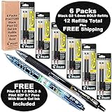 Pilot G2 Refills, Black Gel Ink 1.0mm Bold Pt, 6 Packs of Refills Plus 1 Pilot G2 1.0 Bold Pt. Black Pen and 1 Pilot B2p Black Pen