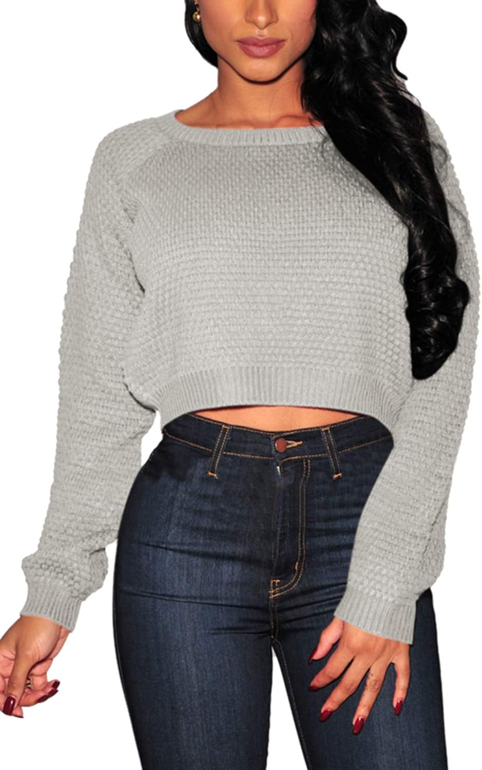 Pink Queen Women's Knit Long Sleeves Cropped Sweater Top: Clothing
