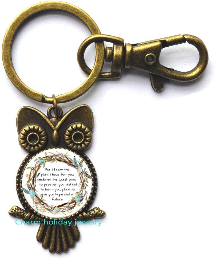 Scripture Owl Keychain,for I Know The Plans I Have for You Owl Keychain,Scripture Gift,Scripture Charm,Jeremiah 29 11 Owl Keychain,Bible Verse Gift-#394