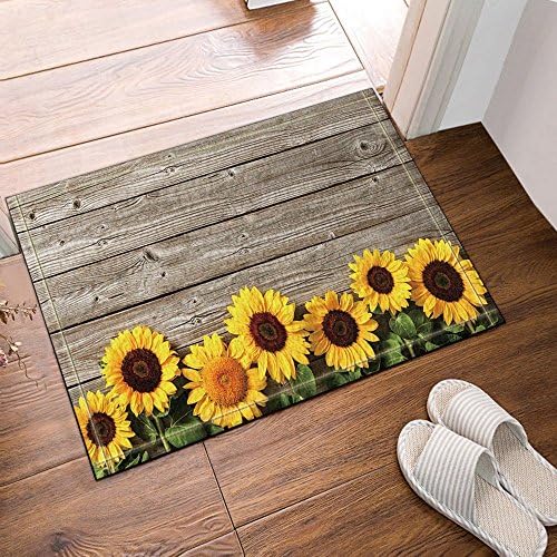 GoHeBe Flower Decor Sunflower on The Wooden Bath Rugs Non-Slip Floor Entryways Outdoor Indoor Front Door Mat,16X24 Inches Bath Mat