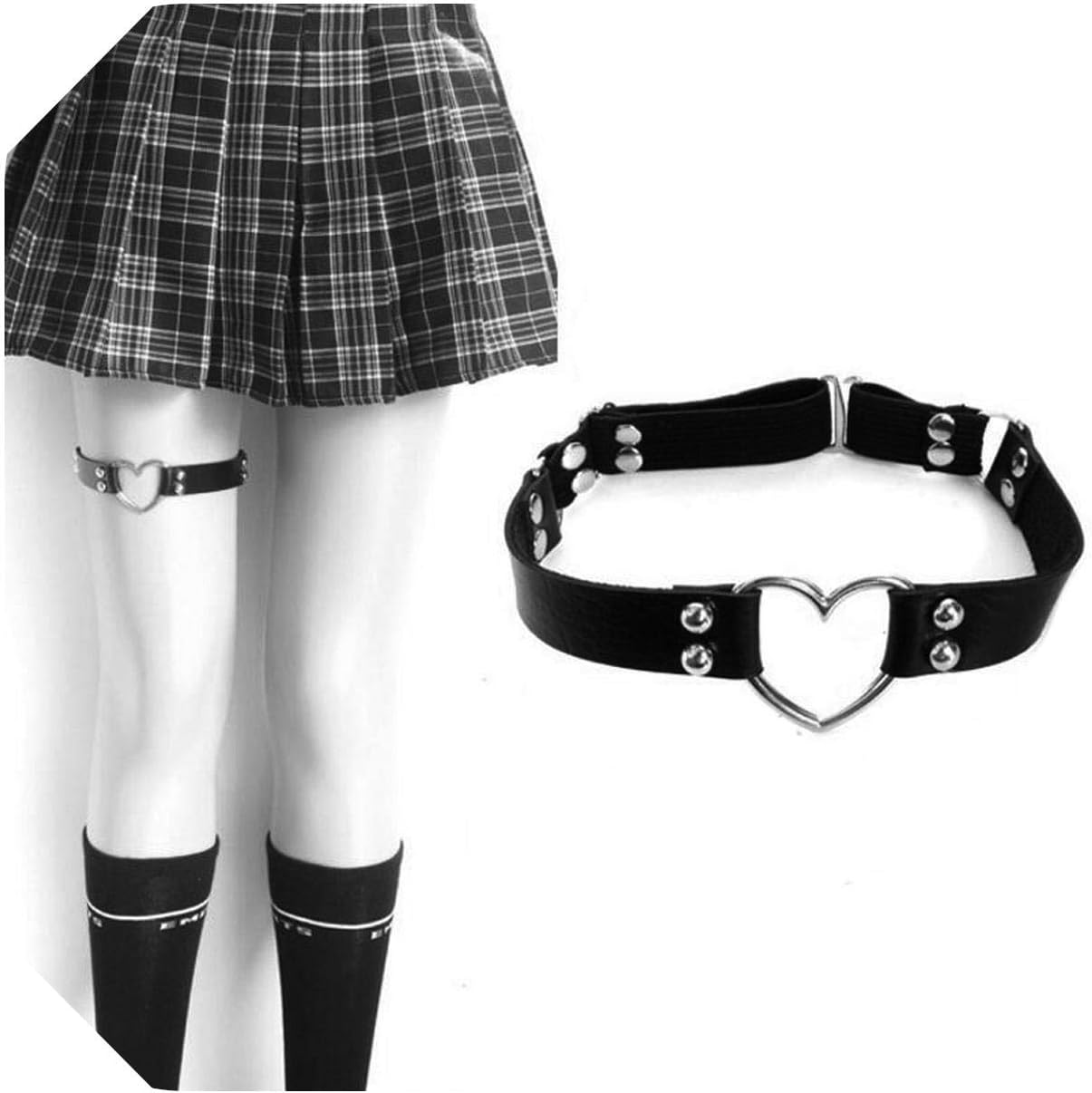 CaCoo New Womens Heart Ring Leg Garters Sock Sexy Black Fetish Strap