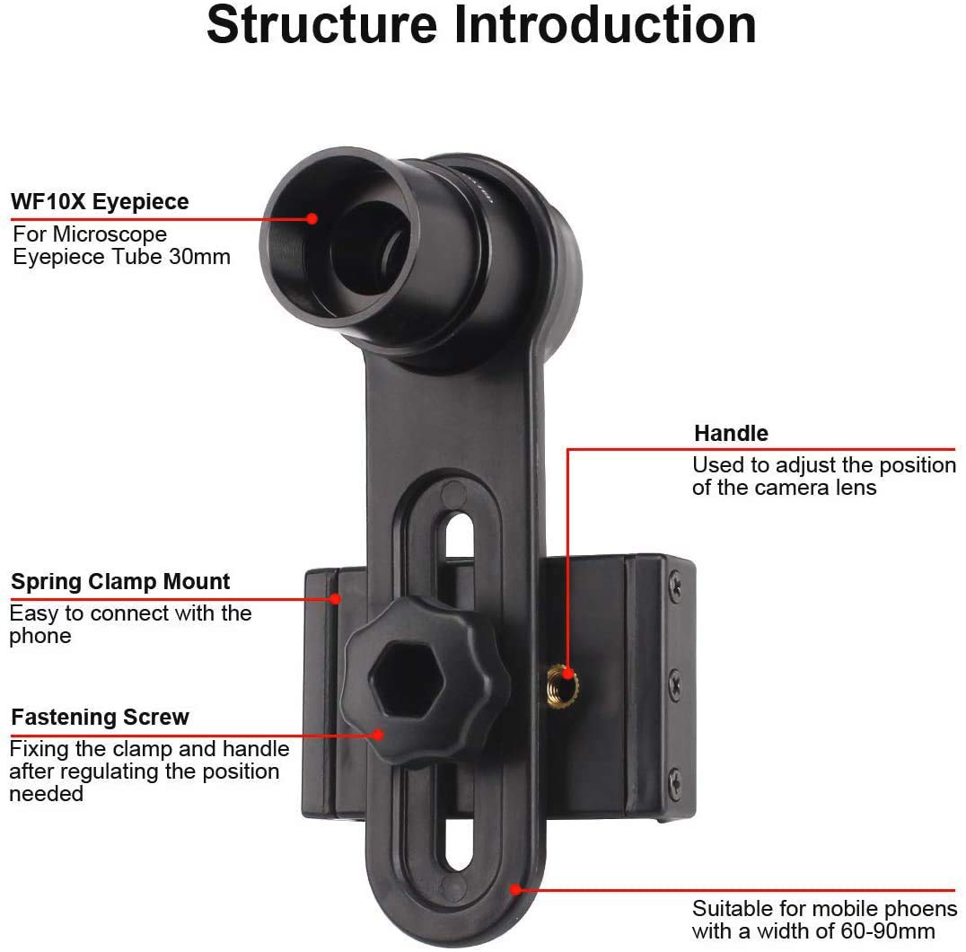 SOLOMARK Microscope Lens Adapter with WF10X Eyepiece for Microscope Eyepiece Tube 30mm, Microscope Accessory Microscope Smartphone Camera Adaptor with Spring Clamp Mount - Capturing and Sharing - Image 4