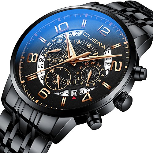 Classic Black Waterproof Watch Men's Sport Wrist Watches with Chronograph Feature