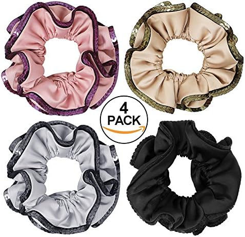 Aigerak 4 Pack Hair Scrunchies Velvet Hair Bobble Shiny Colorful Ponytail Holder Elastic Hair Bands Headbands