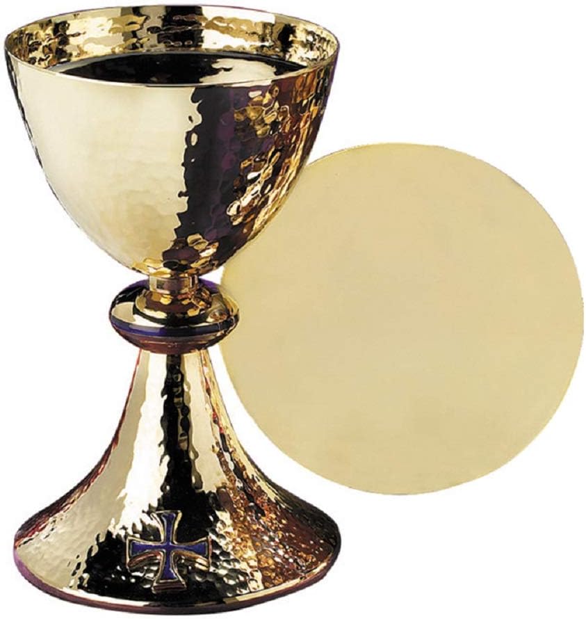 Blue Enamel Cross Chalice with Paten by Faithful Gifts