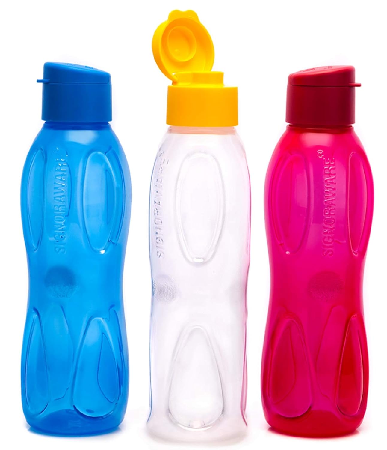 Signoraware Flip top Aqua Drop Plastic Water Bottle, 1 Litre, Assorted Colours(Buy 2 Get 1 Free