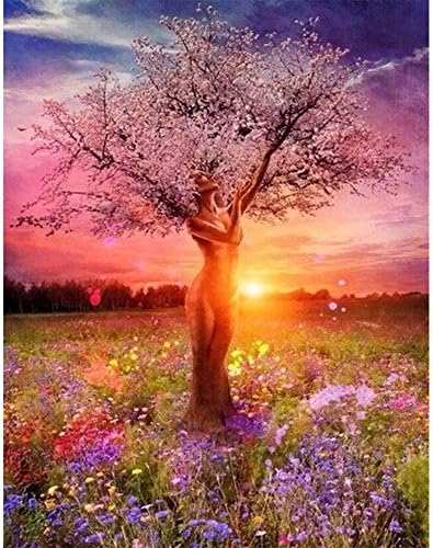 TianMai Paint by Number Kits - Sunrise View Fairy Tree 16x20 inch Linen Canvas Paintworks - Digital Oil Painting Canvas Kits for Adults Children Kids Decorations Gifts (No Frame)