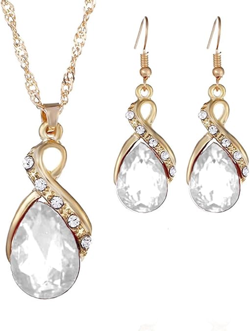 Skyeye Jewellery Sets Diamond Drop Shaped Pendant Necklace Earring Set