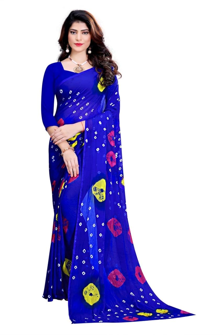 amyaa fashion women's chiffon saree with blouse piece (amyaa blue saree)