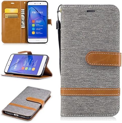 For Huawei P8 Lite 2017 Case [with Free Screen Protector], Metatze Premium Soft PU Leather Cowboy Cloth Wallet Cover Case For Huawei P8 Lite 2017(Gray)