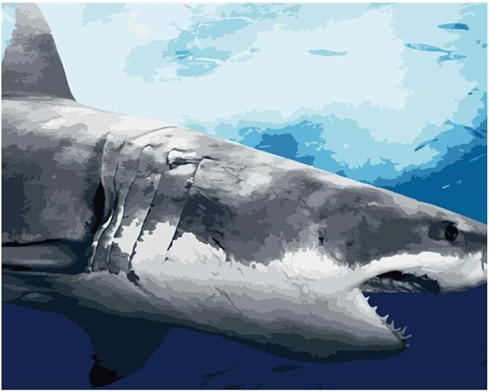 Adult Digital Painting Children's DIY Beginner Canvas Painting Kit-Ocean Great White Shark 16X20 inch-Frameless